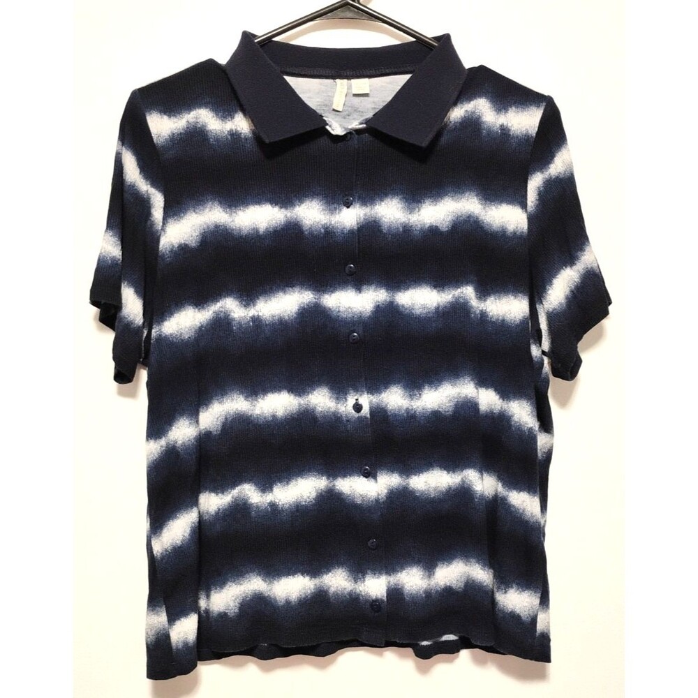 CATO 14/16W womens blue shirt Short Sleeve Button Down Striped adult outdoor